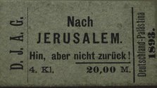 Fake train ticket with the imprint "To Jerusalem - there, but not back!", 1893. Creator: Historic Object.