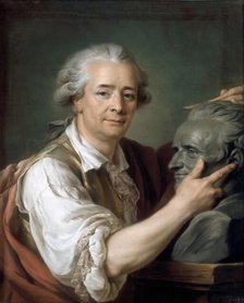 Augustin Pajou (1730-1809) sculping a bust of his teacher Lemoyne the Younger, 1782. Creator: Labille-Guiard, Adélaïde (1749-1803).