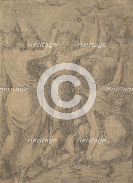 Moses showing the quails to the Israelites (the miracle of the quails and manna), ca. 1545. Creator: Andrea Schiavone.