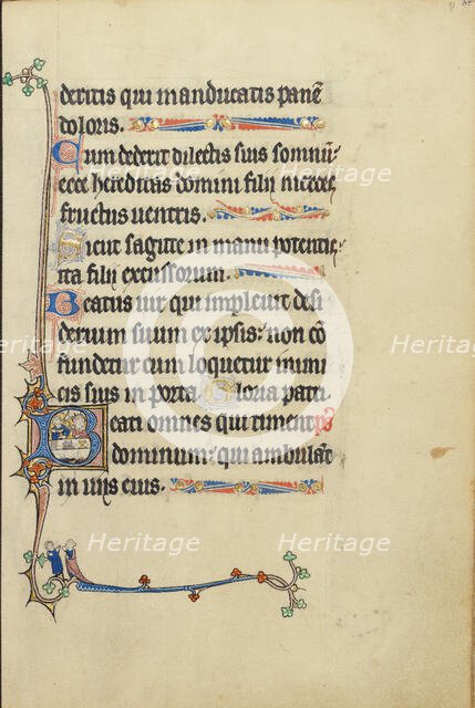 Initial B: Man and Woman Sitting at a Table; Ruskin Hours, about 1300. Creator: Unknown.