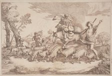A Pastoral Journey with a Child in a Basket on Horseback, 1758/1759. Creator: Gaetano Gherardo Zompini.