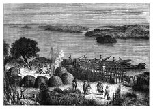 An encampment on the River Congo, Africa, c1890. Artist: Unknown