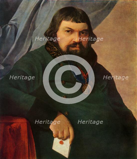 'Portrait of Obrazstsov, a Merchant from Rshev', 1830s?, (1965).  Creator: Aleksey Venetsianov.