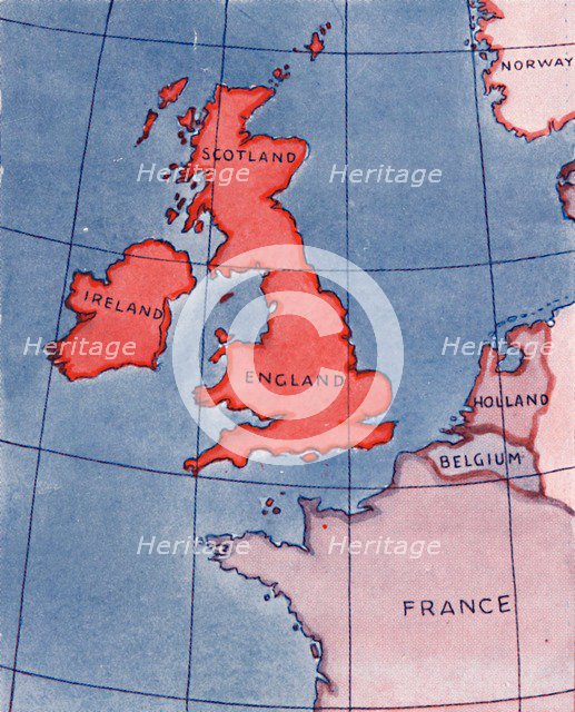 'The British Isles and France, Belgium and Holland at Noon in mid-summer', 1935. Artist: Unknown.