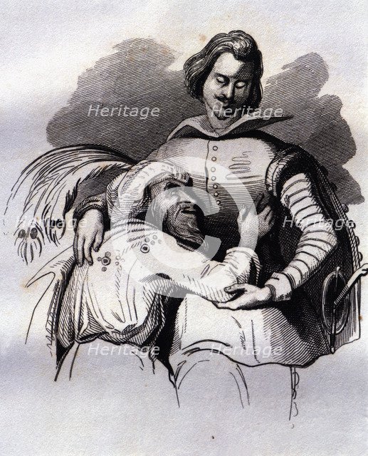 Engraving in the book 'Despedida del Diablo Cojuelo' (Farewell of the Cojuelo Devil) by Luis Vele…