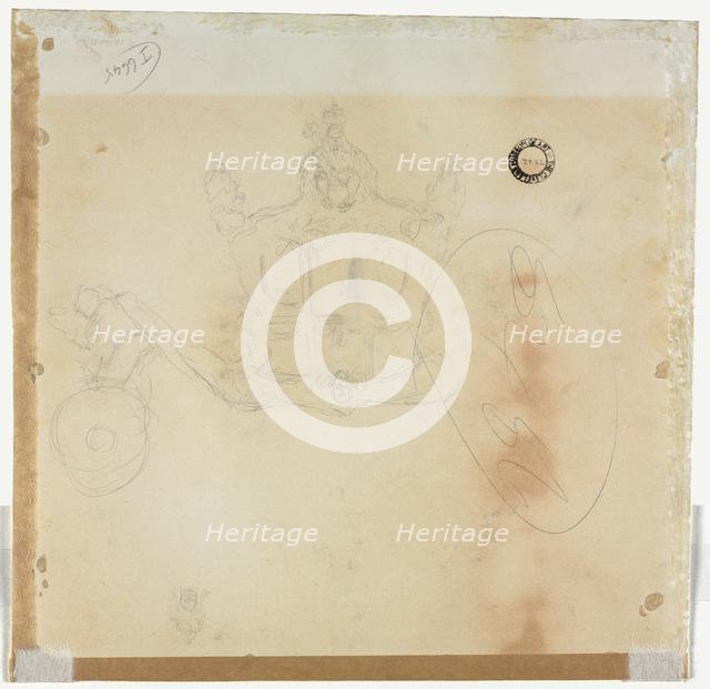 Study for Cab and Front Left Wheel of Coach and Study for Head of Crowned Figure.... Creator: Edward Tennyson Reed (British, 1860-1933).