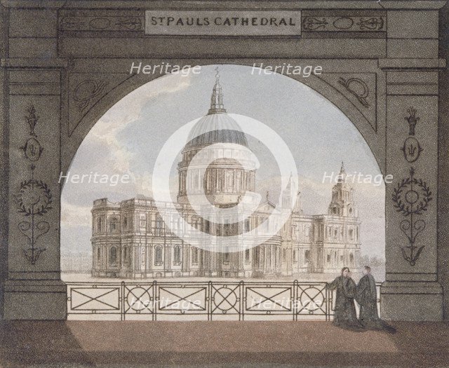 North-east view of St Paul's Cathedral through an archway, City of London, 1820. Artist: Anon