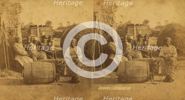 Boo-Peep. [Group of men and women seated outside, child peeking out of a barrel...], (1868-1900?). Creator: O. Pierre Havens.