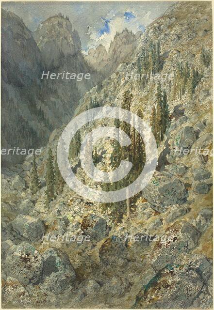 An Alpine Valley with Trees and Boulders, 1876. Creator: Gustave Doré.