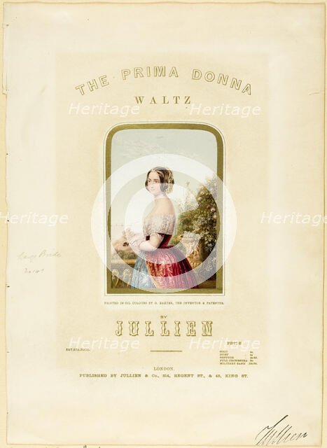 The Bride, cover for The Prima Donna Waltz sheet music, 1850. Creator: George Baxter.
