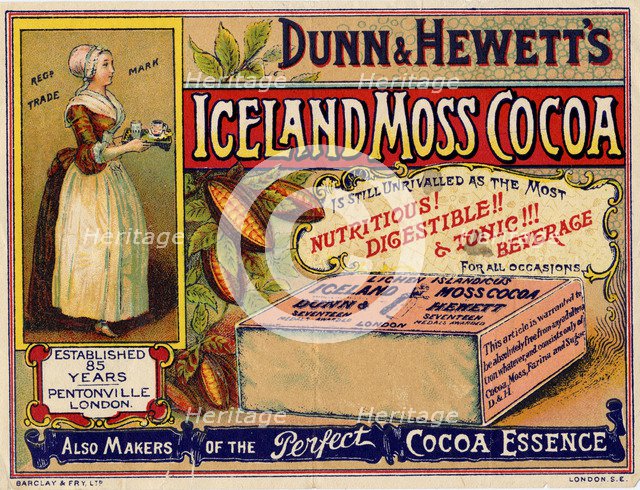 Dunn & Hewett's Iceland Moss Cocoa, 19th century. Artist: Unknown
