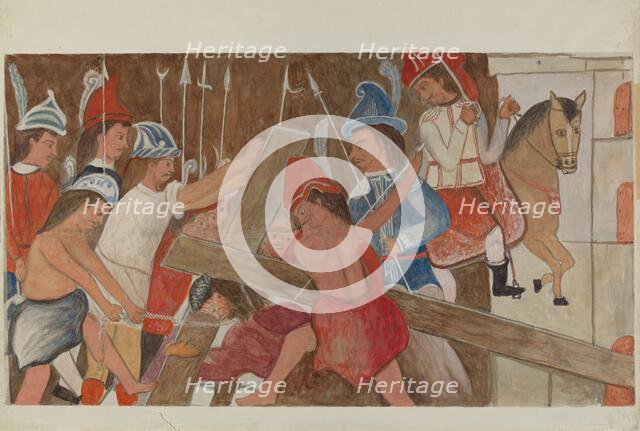 Station of The Cross No. 3: "Jesus Falls the First Time", c. 1936. Creator: William Herbert.