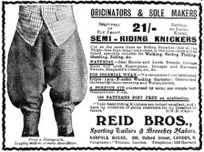 Advert for Reid Bros, Sporting Tailors & Breeches Makers. Artist: Unknown