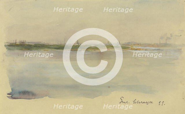 City at the riverside, 1899. Creator: Gustav Schraegle.