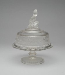 Westward Ho!/Pioneer pattern covered butter dish, c. 1876. Creator: Gillinder & Sons.