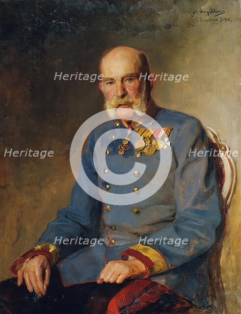 Emperor Franz Joseph I in the service uniform of an Austrian field marshal, 1914. Creator: John Quincy Adams.
