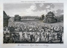 View of the crowded entrance to Hyde Park on a Sunday, London, 1804.                                 Artist: John Pass