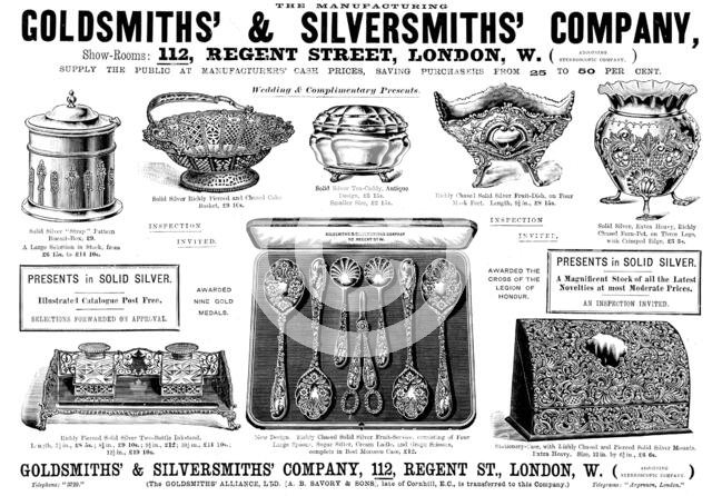 Advertisement for the Goldsmiths' & Silversmiths' Company, 1898. Creator: Unknown.