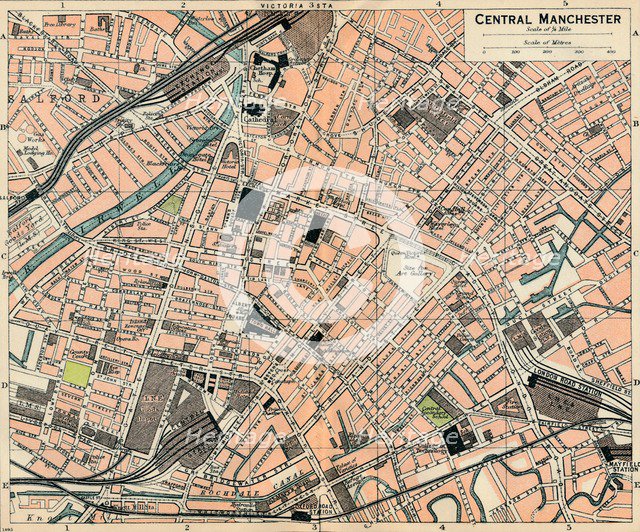 'Central Manchester', c20th Century. Artist: John Bartholomew.