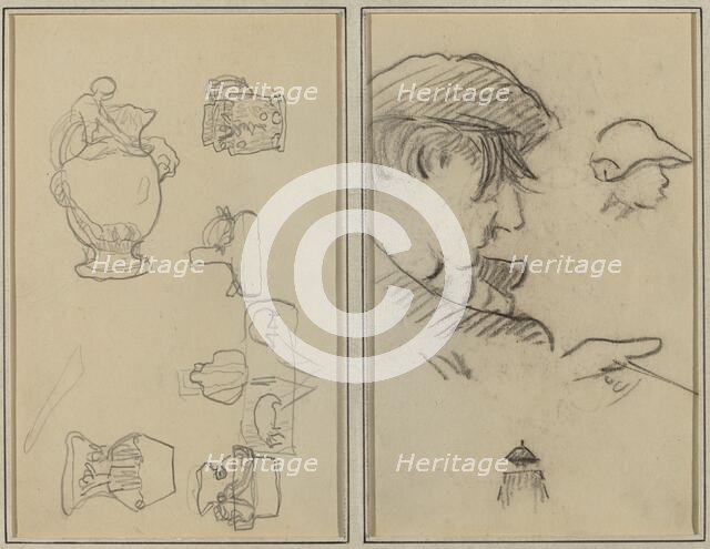 Studies of Jugs and Vases; A Man with Moustache and a Boy with a Hat [recto], 1884-1888. Creator: Paul Gauguin.