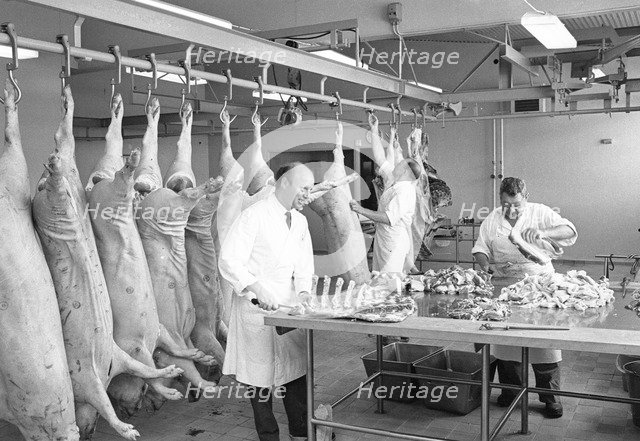 Butchers at work, Landskrona, Sweden, 1967. Artist: Unknown