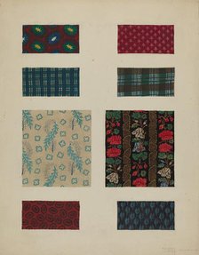 Materials from Patchwork Bedspread, c. 1936. Creator: Frances Lichten.