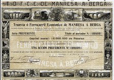 Priority share of 500 pesetas from the Tranvía o Ferrocarril Económico de Manresa a Berga, SA, Ba…