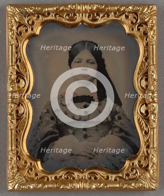 Portrait of a Seated Woman in Bonnet with Ties to the Side, about 1860. Creator: Unknown.