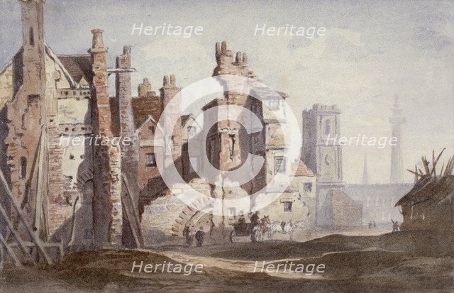 Demolition of old houses near Walbrook to make way for King William Street, City of London, 1834.    Artist: Thomas Faed