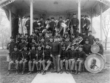 Carlisle Indian School, Carlisle, Pa. Band posed at the bandstand, 1901. Creator: Frances Benjamin Johnston.
