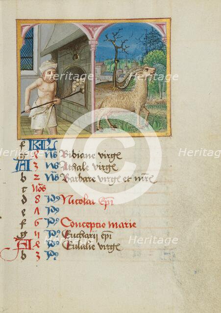 December Calendar Page: Baking Bread: Capricorn; Book of Hours, early 16th century. Creator: Unknown.