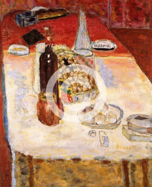 Still Life with Bottle of Red Wine  , 1942. Creator: Bonnard, Pierre (1867-1947).