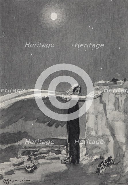  Illustration to the poem The Demon by Mikhail Lermontov, 1913-1914. Artist: Zamiraylo, Viktor Dmitrievich (1868-1939)