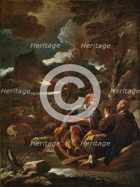 Saint Benedict and Saint Peter in a boat intercepting the Saracens, Second Half of the 17th cen. Creator: Giordano, Luca (1632-1705).