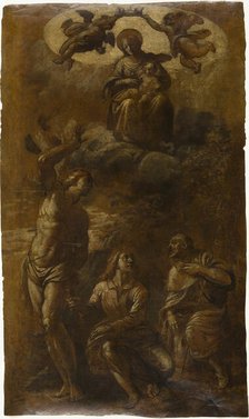 Virgin and Child in Glory with Saints Sebastian, John the Evangelist, and Roch, c.1610. Creator: Pasquale Ottino.
