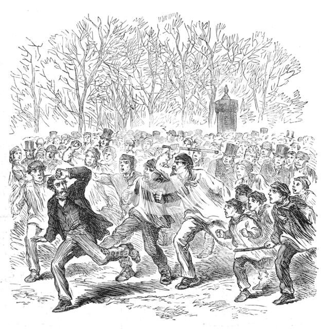 The Germans in Paris: the penalty of speaking to a German soldier, 1871. Creator: Unknown.