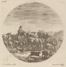 Peasant Seated on a Horse with Cows, Sheep, and Goats. Creator: Stefano della Bella.