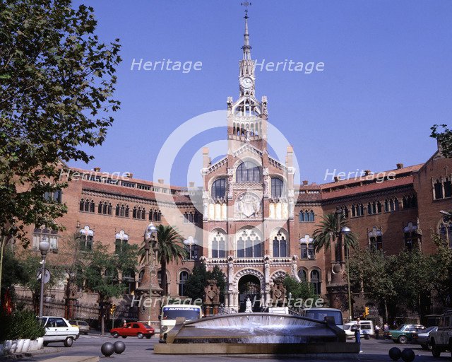 Main entrance of the Hospital de Sant Pau, building by the modernist architect Lluis Domenech i M…