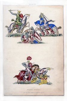 Knights fighting, c1260, (1843).Artist: Henry Shaw