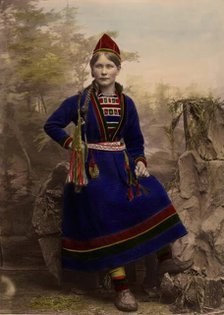 Woman wearing Sami costume - Inga Åren, Frostviken, Lapland, 1870-1898.  Creator: Helene Edlund.
