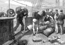 The Voyage to China: bringing the letter-bags on board a mail steam-ship at Brindisi, 1872. Creator: M. W. R..