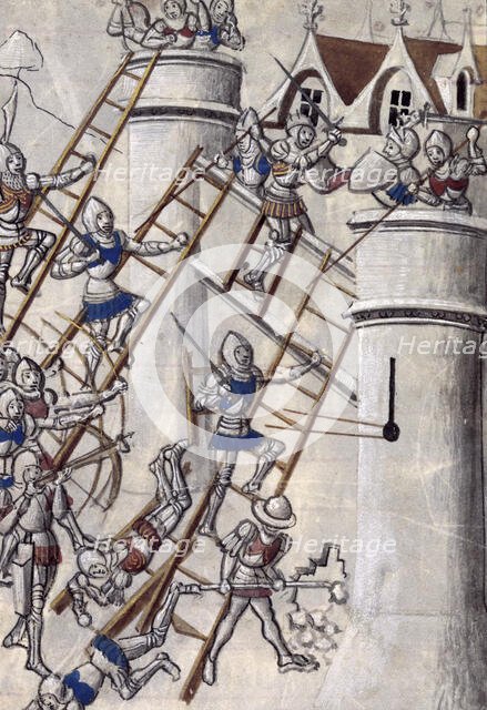 Storming a castle by escalade, c1470. Creator: Unknown.