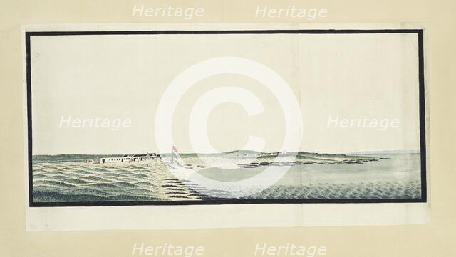 The postmaster’s house on Robben Island, seen from the sea, c.1777. Creators: Robert Jacob Gordon, Johannes Schumacher.