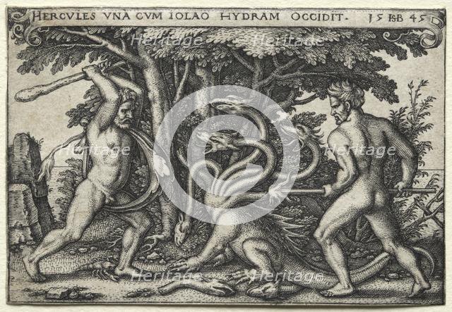 The Labors of Hercules: Hercules Killing the Lernean Hydra, 1545. Creator: Hans Sebald Beham (German, 1500-1550).