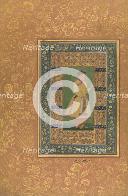 Portrait of Zamana Beg, Mahabat Khan, Folio from the Shah Jahan Album, recto: ca. 1610. Creators: Mir 'Ali Haravi, Manohar.