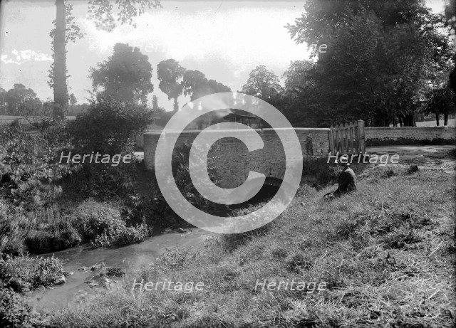 A steam powered vehicle crossing East Hendred Bridge, East Hendred, Oxfordshire, c1860-c1922. Artist: Henry Taunt