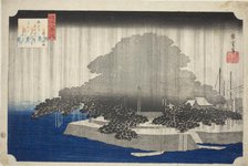 Night Rain at Karasaki (Karasaki no yau), from the series "Eight Views of Omi (Omi..., c. 1834. Creator: Ando Hiroshige.