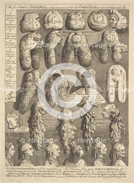 The Five Orders of Periwigs, 1761. Creator: William Hogarth.