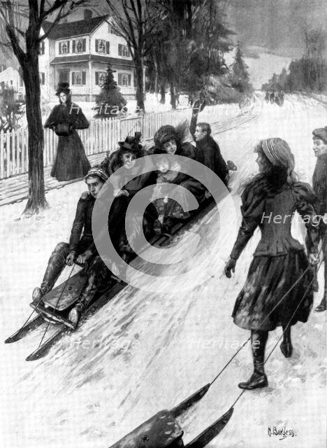 Coasting in New England on double runners, 1898. Creator: Unknown.