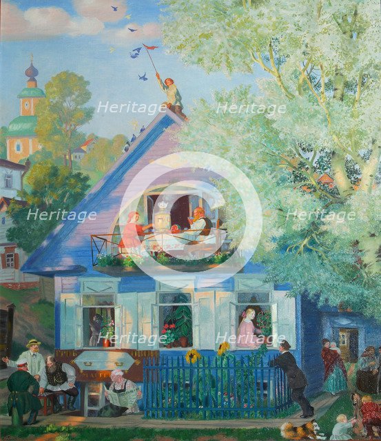 Small Blue House, 1920. Artist: Kustodiev, Boris Michaylovich (1878-1927)